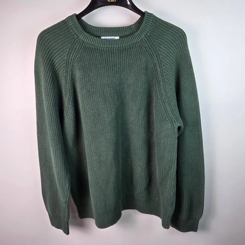 Old Navy Crewneck Sweater Mens XL Green LS Better Crew Cotton Knit